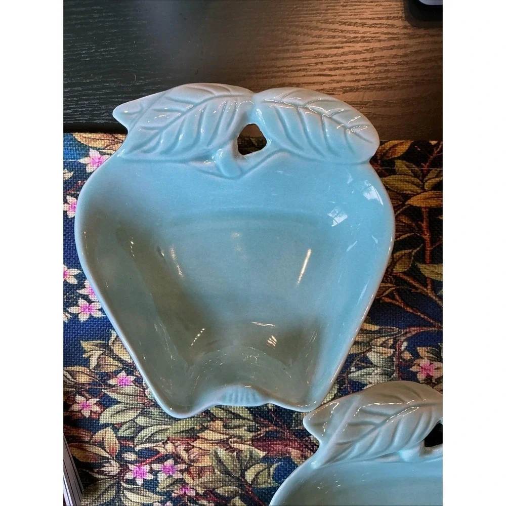 Vintage‎ HOENIG CA Aqua Blue 5PC Apple Pottery Dishes #734